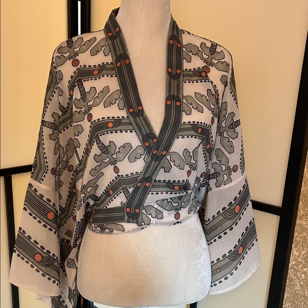 Pilcro Patterned Kimono with Black and Orange Accents